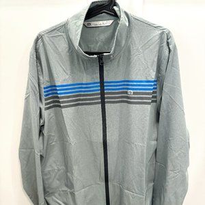 Men's Travis Mathew Full Zip Windbreaker Jacket Grey/Blue Striped Excellent!